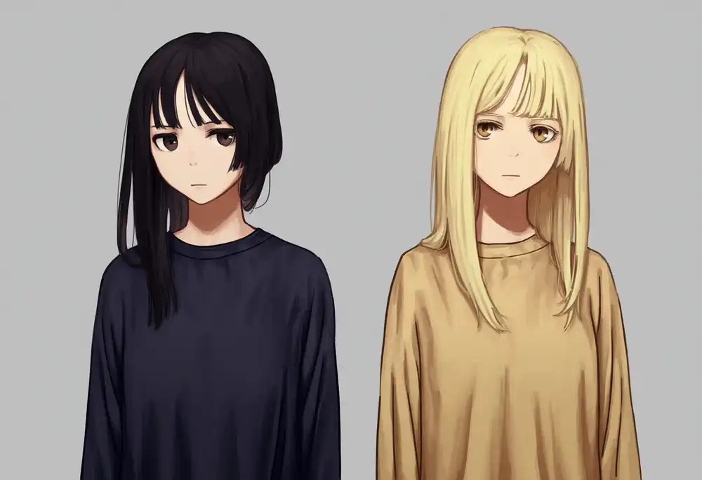 E0 プロンプトB seed 44(指示は左black・右blonde)