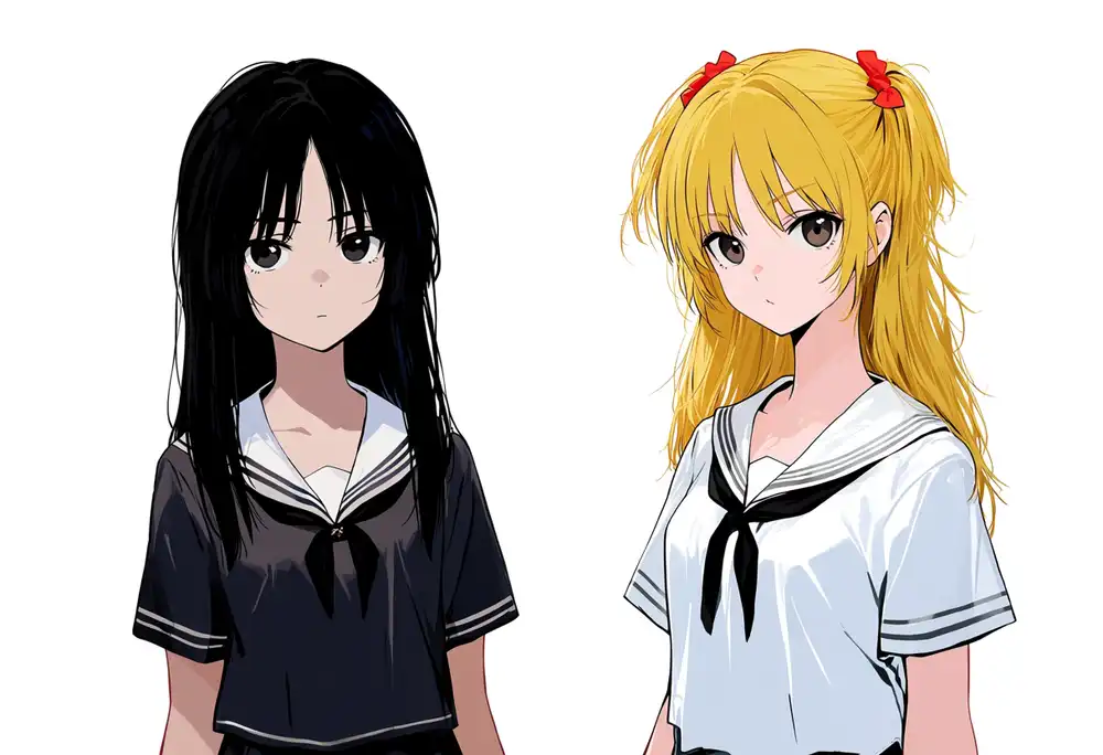 E0 プロンプトB seed 45(指示は左black・右blonde)