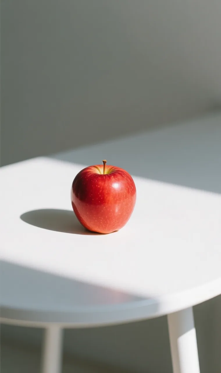 Red apple from the original Qwen-Image. A photographic shot of one apple on a white table