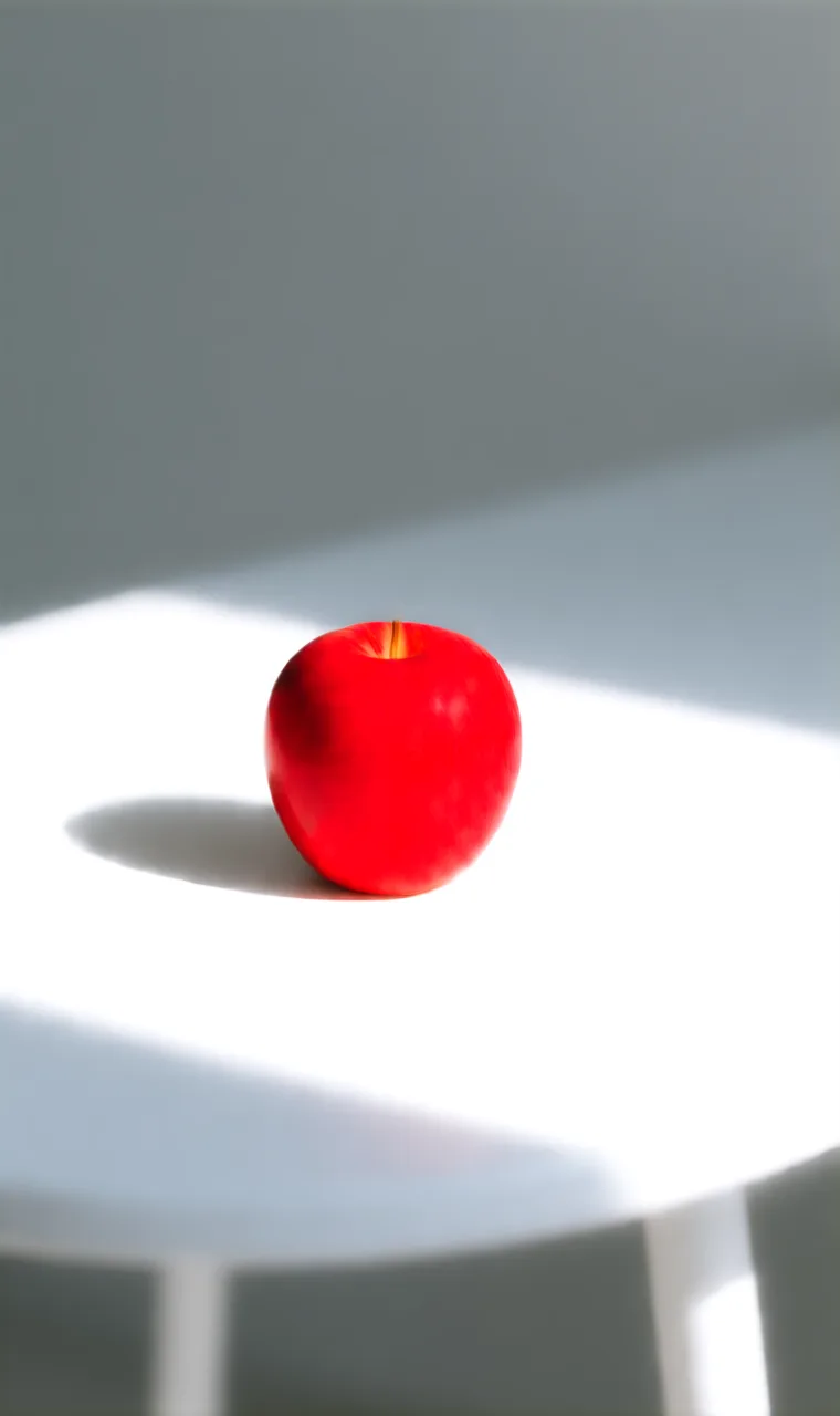 Output of the original Qwen-Image-Edit. Same composition as the input, but the apple is still red and the edges are smeared