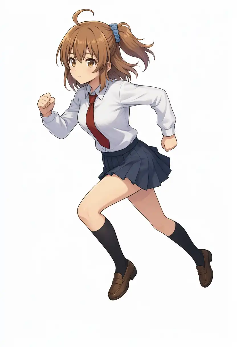 M1 Maxで画面左へ斜めに走る姿に編集したかなちゃん。青いシュシュは画面右の後頭部寄り