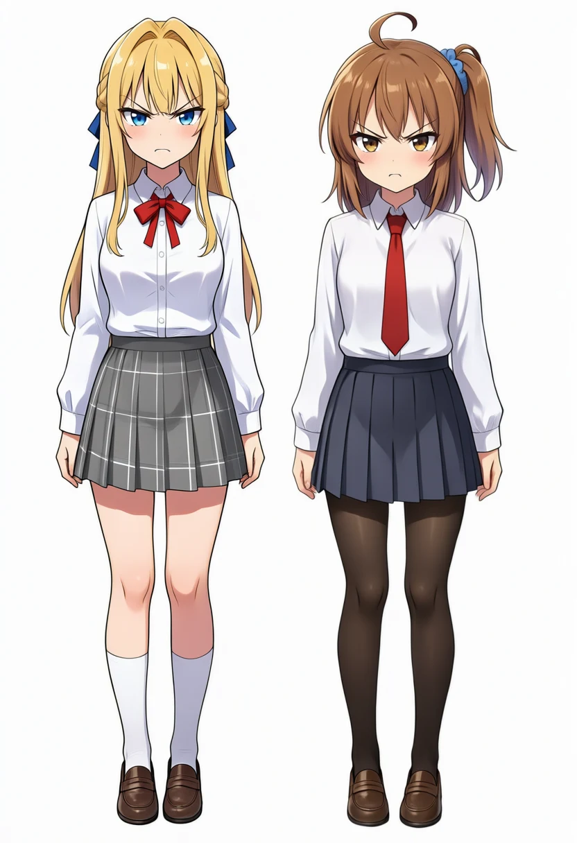 Output edited to angry faces. Both girls frown, and their bodies and clothes are unchanged