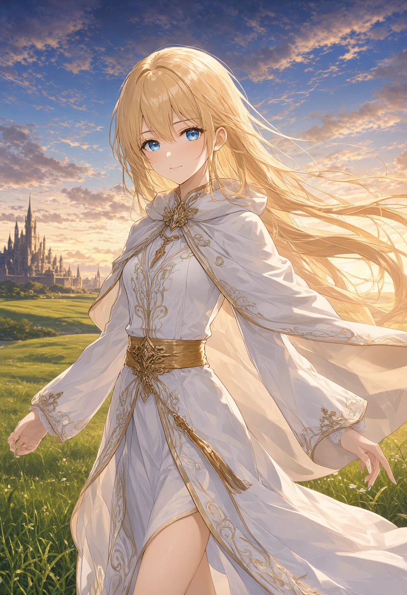 Figure in front of a castle at sunset, generated with the TaylorSeer cache