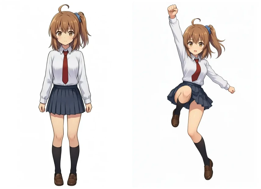 Front standing illustration used as first frame, and jump pose used as last frame