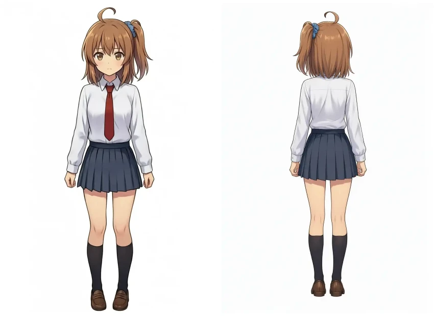 Front standing illustration used as first frame, and back view used as last frame