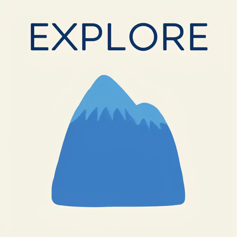 EXPLOREの文字と青い山を指定座標の近くへ描いたBase版ポスター