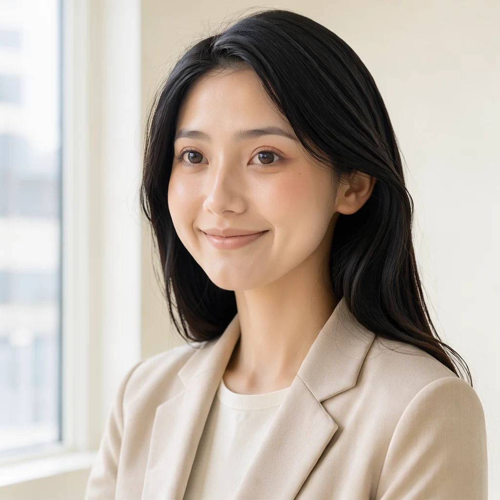 21歳と明記し室内の窓光とベージュの上着を指定したFLUX 3の人物