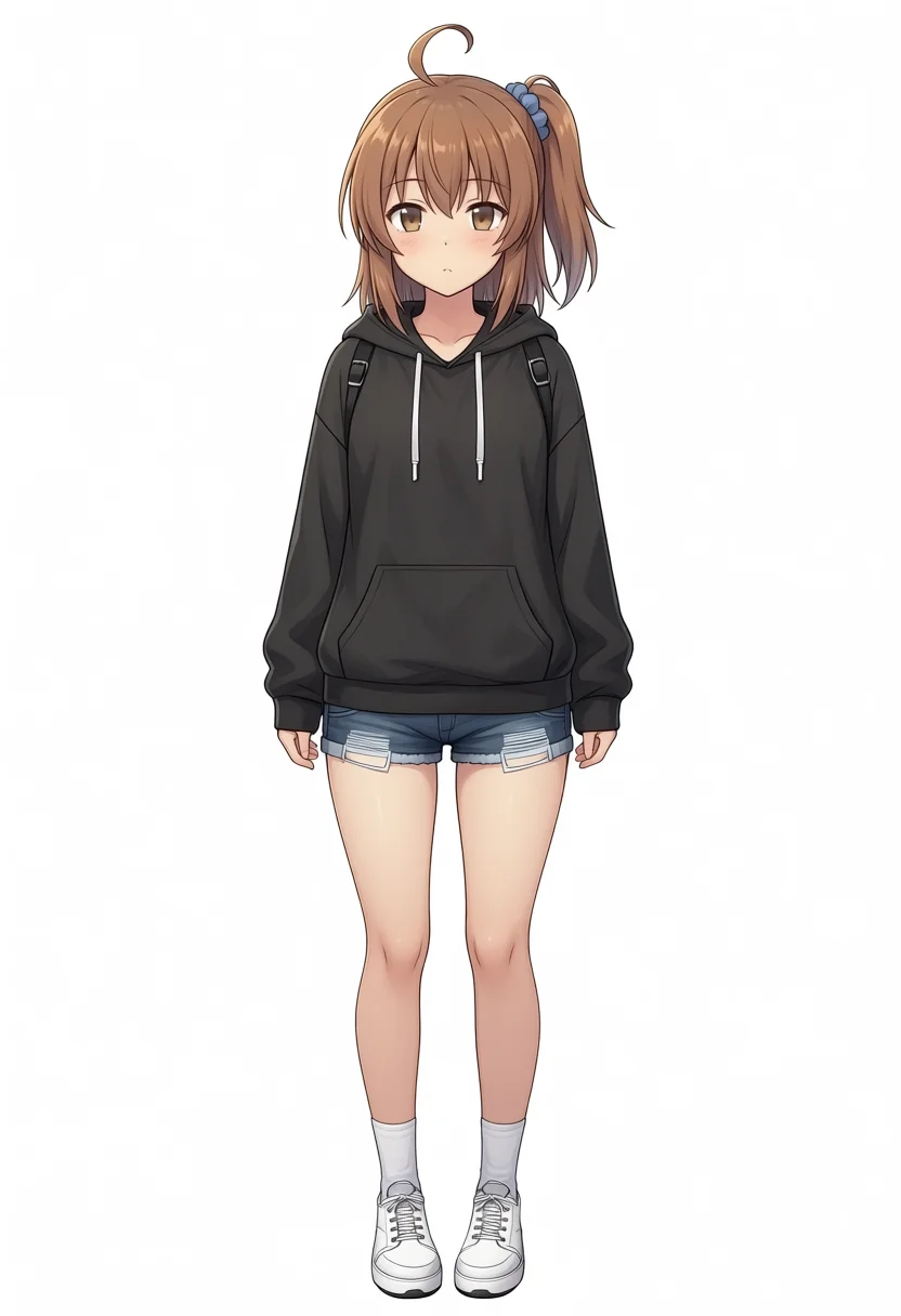 Aesthetic v1.1 Kana-chan in black hoodie and denim shorts, seed 100