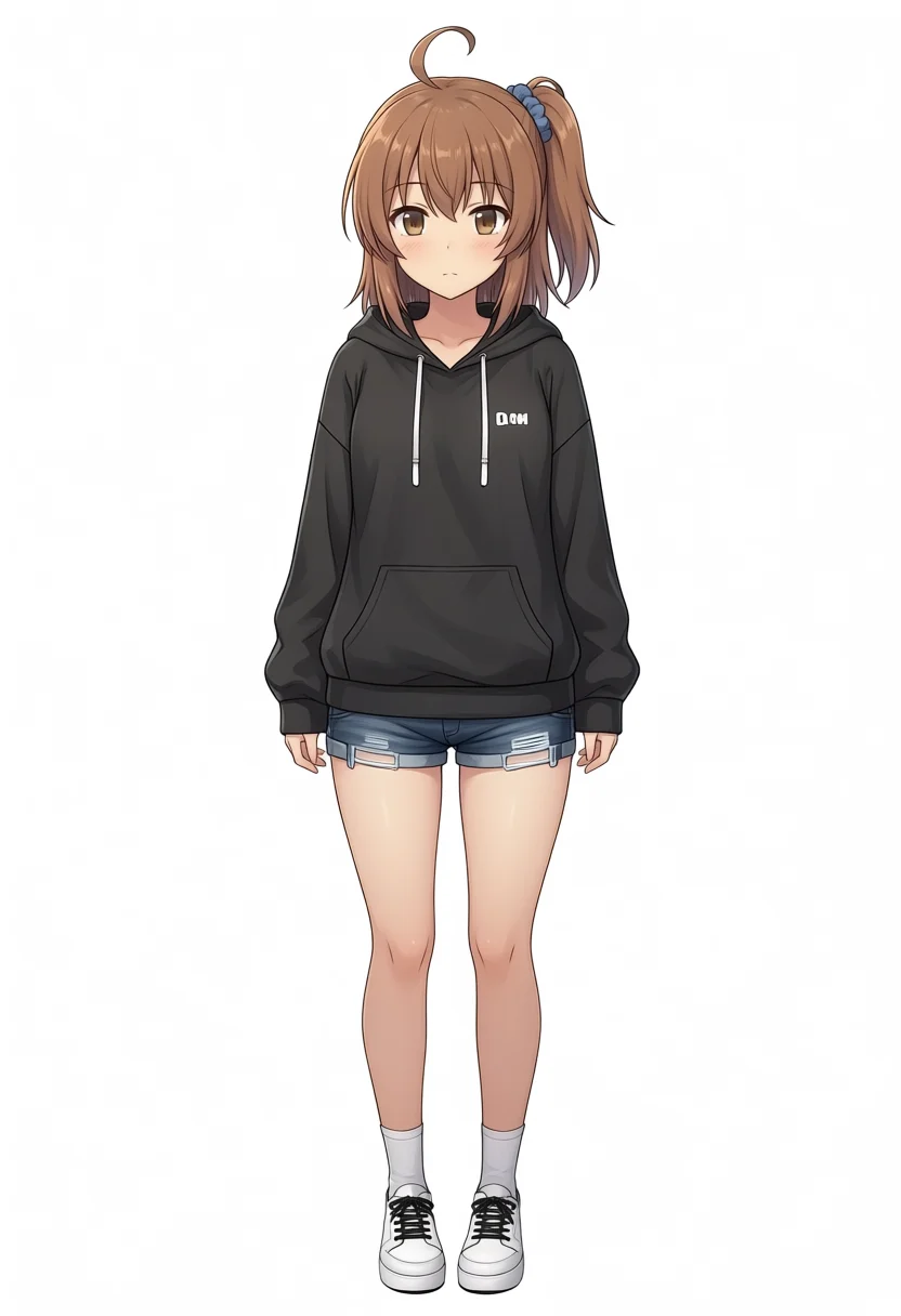 Aesthetic v1.1 Kana-chan in black hoodie and denim shorts, seed 42