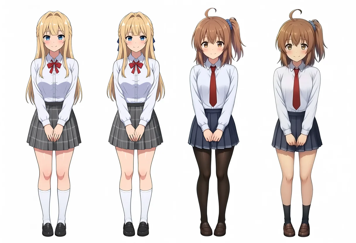 Aesthetic v1.1 side-by-side Kei and Kana full body, seed 100
