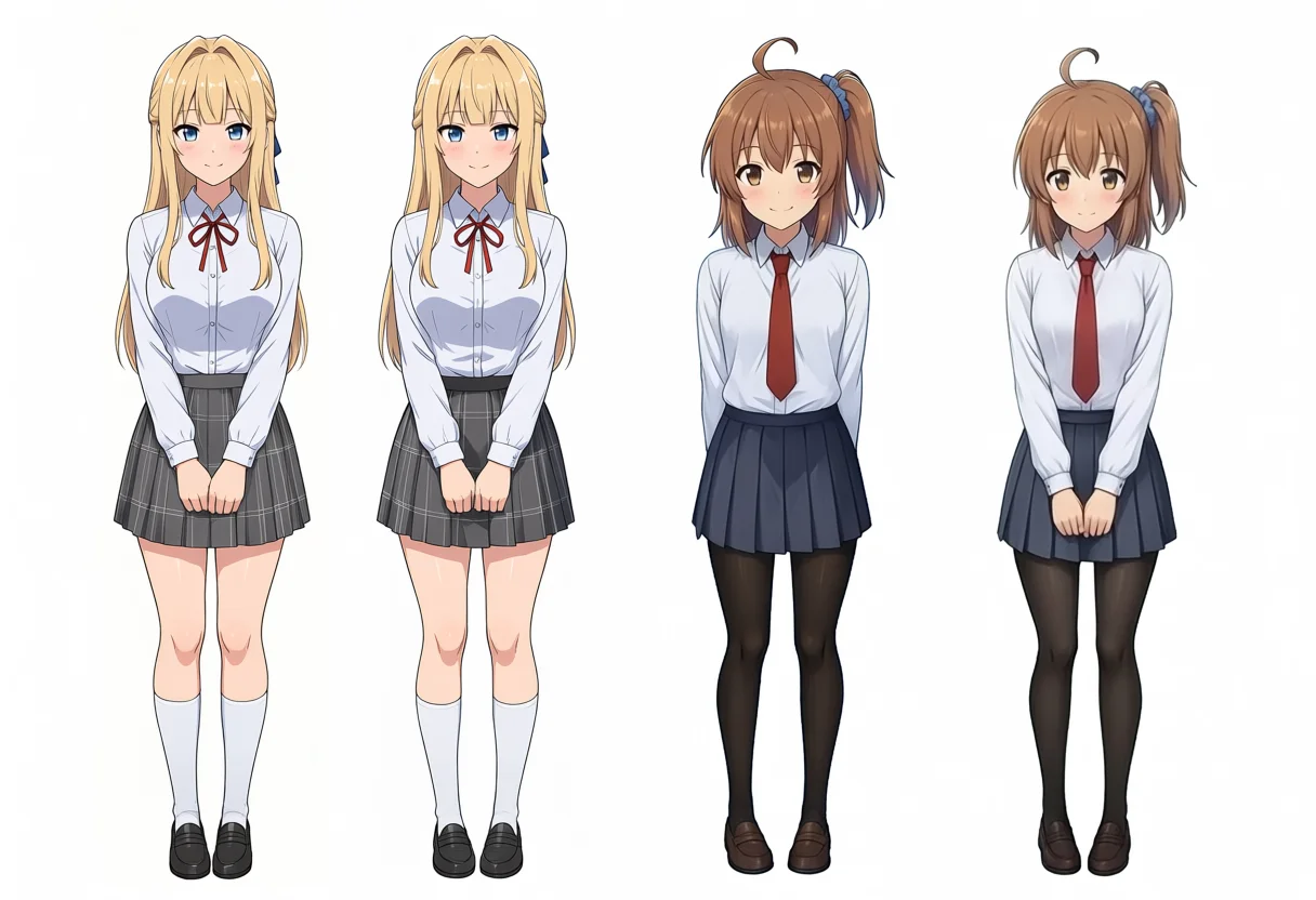 Aesthetic v1.1 side-by-side Kei and Kana full body, seed 200