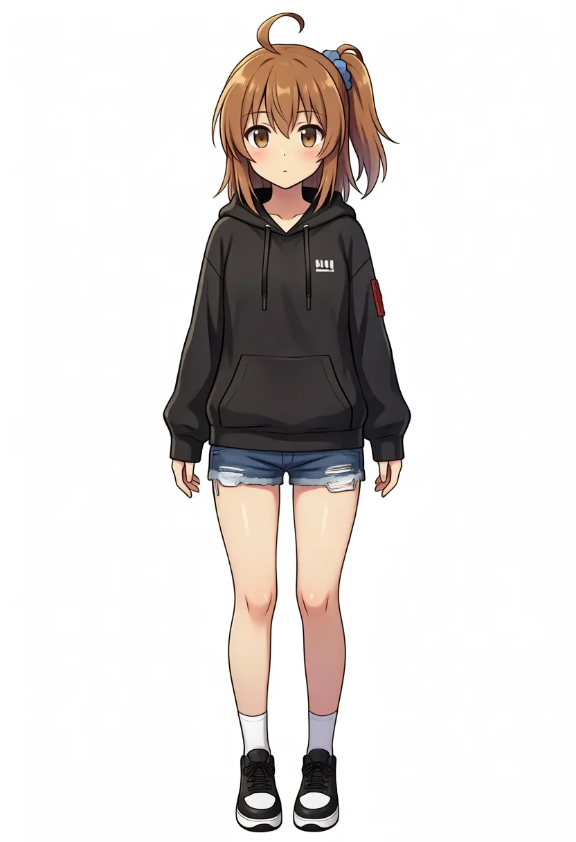 Base + Turbo LoRA Kana-chan in black hoodie and denim shorts, seed 100