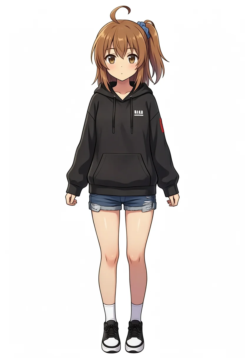 Base + Turbo LoRA Kana-chan in black hoodie and denim shorts, seed 42