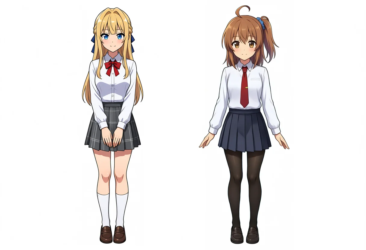 Base + Turbo LoRA side-by-side Kei and Kana full body, seed 100