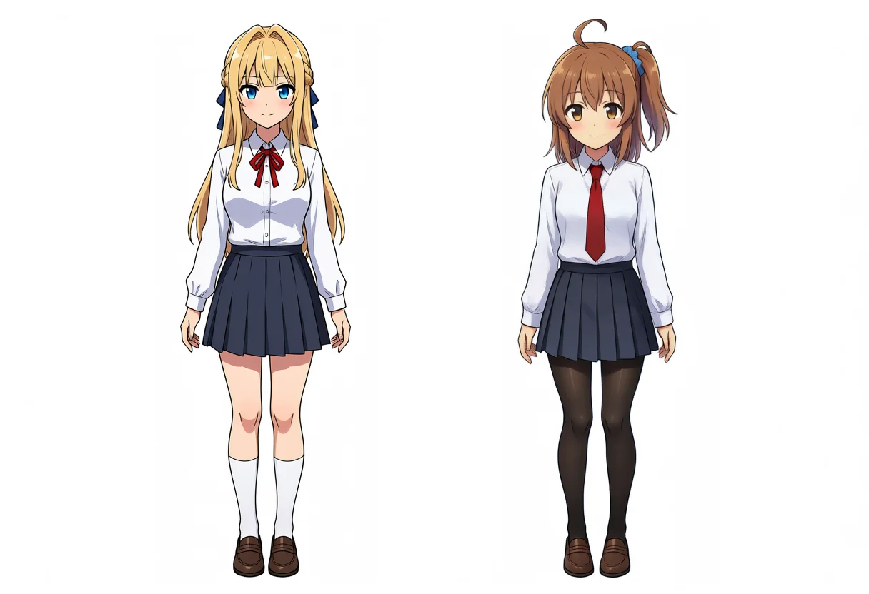 Base + Turbo LoRA side-by-side Kei and Kana full body, seed 200