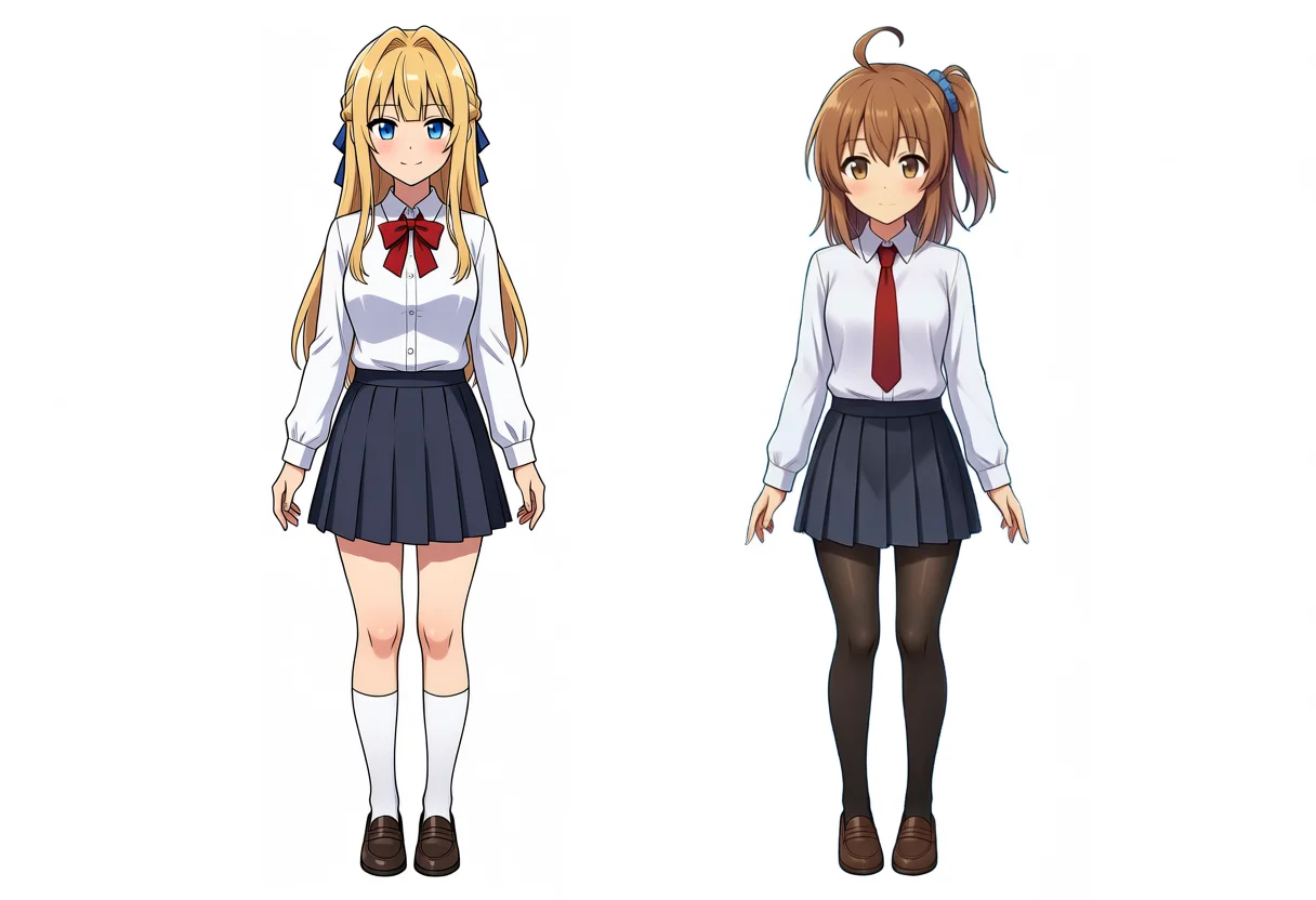 Base + Turbo LoRA side-by-side Kei and Kana full body, seed 300