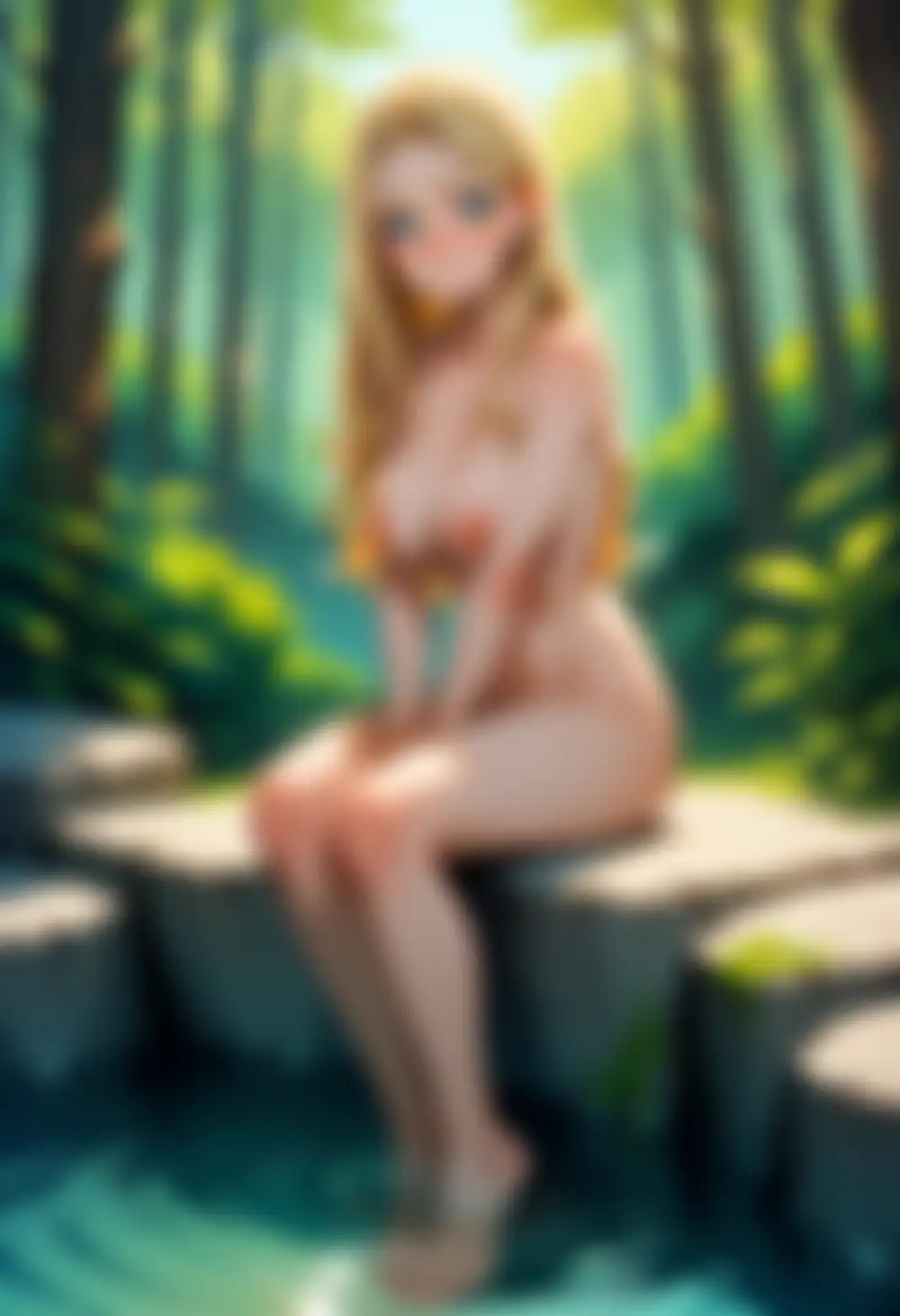 Base + Turbo LoRA nude test without nsfw tag blurred for publication, seed 42