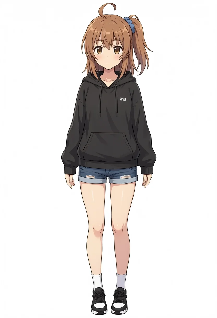 Turbo v1.0 Kana-chan in black hoodie and denim shorts, seed 100