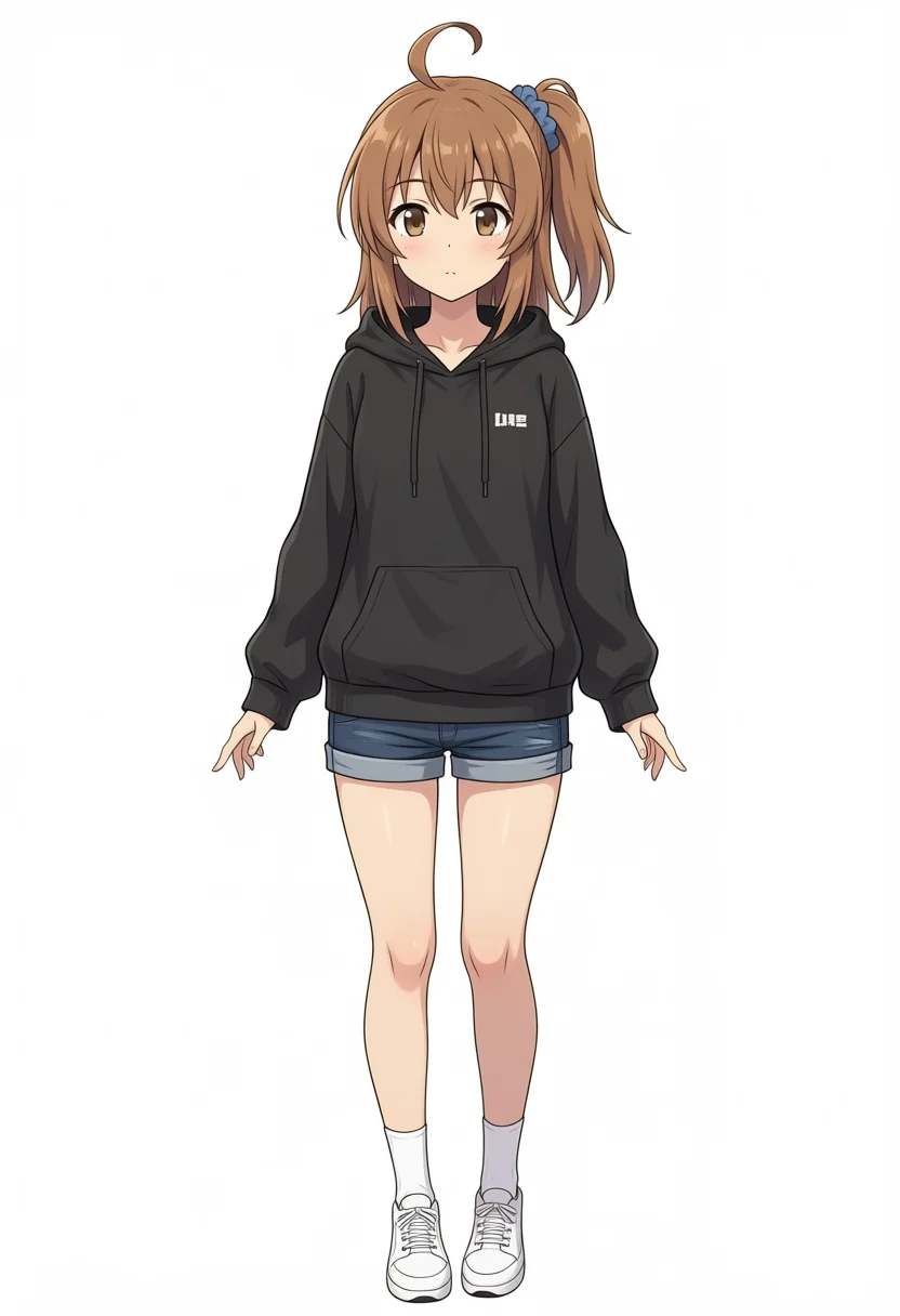Turbo v1.0 Kana-chan in black hoodie and denim shorts, seed 42