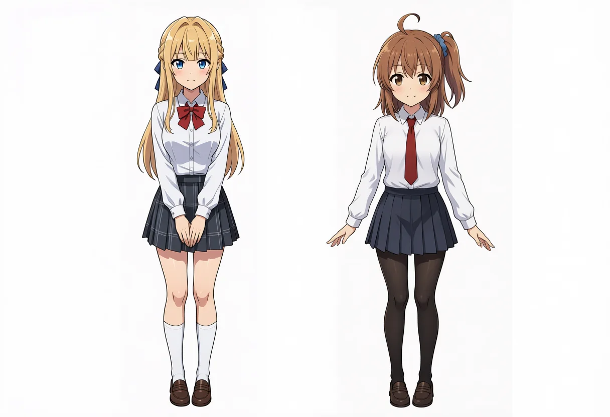 Turbo v1.1 side-by-side Kei and Kana full body, seed 100