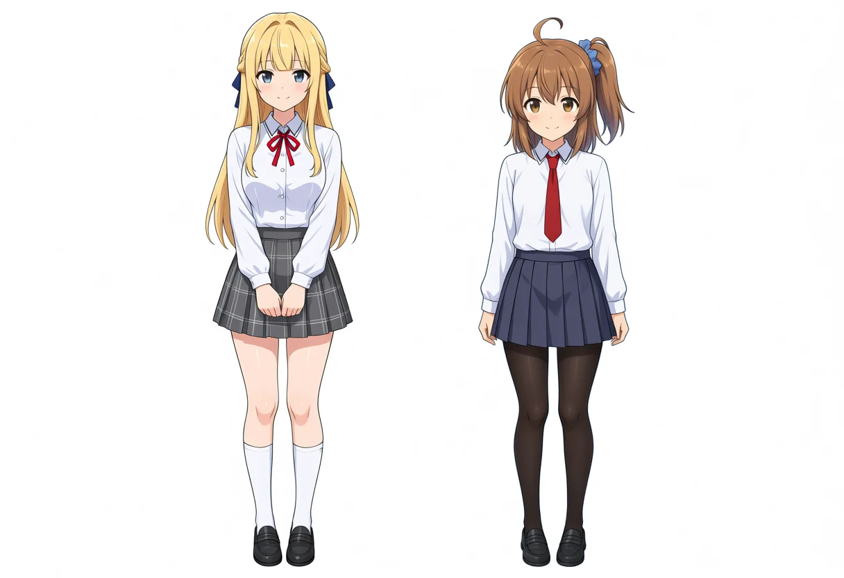 AMIXA2.9B V01のけいちゃんとかなちゃんの横並び全身、seed 42