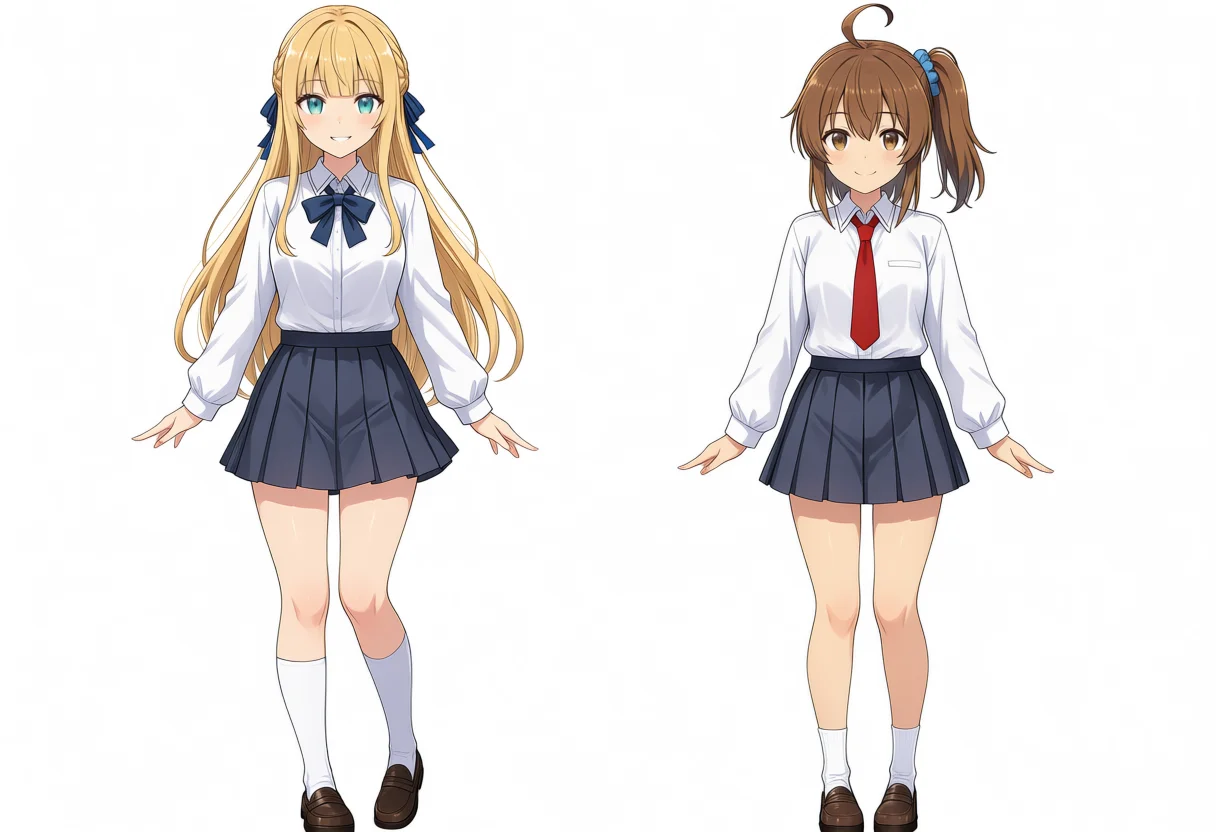 CottonAnima 2.9B_v1のけいちゃんとかなちゃんの横並び全身、seed 42