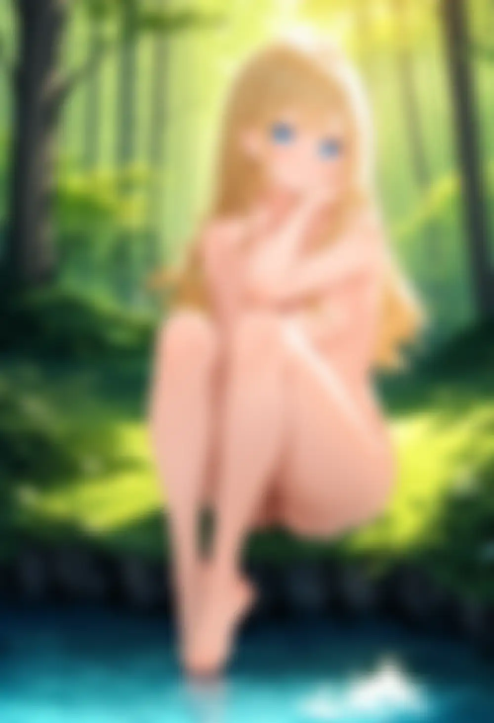 Hikari v1.2.0のnsfwタグなしの裸体テスト。掲載用にぼかし加工済み、seed 42
