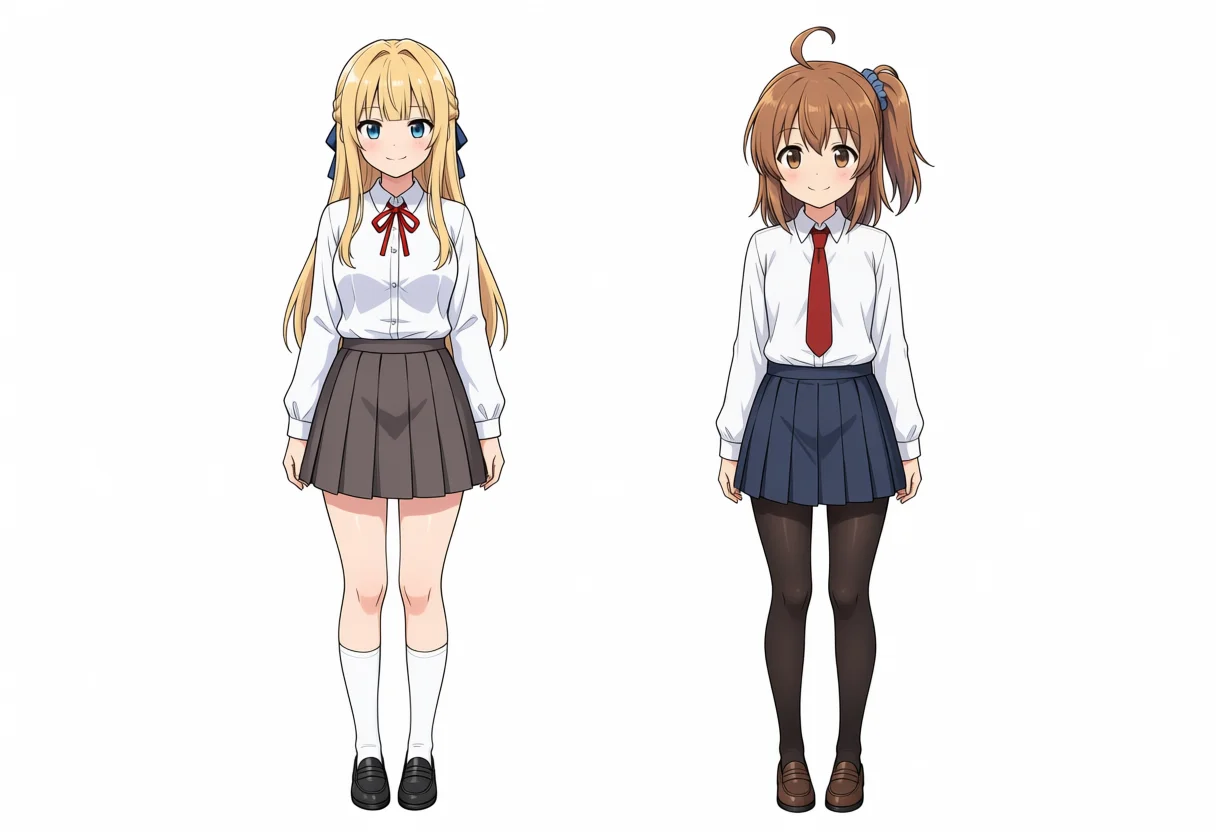 AnimaIka v4.9のけいちゃんとかなちゃんの横並び全身、seed 42