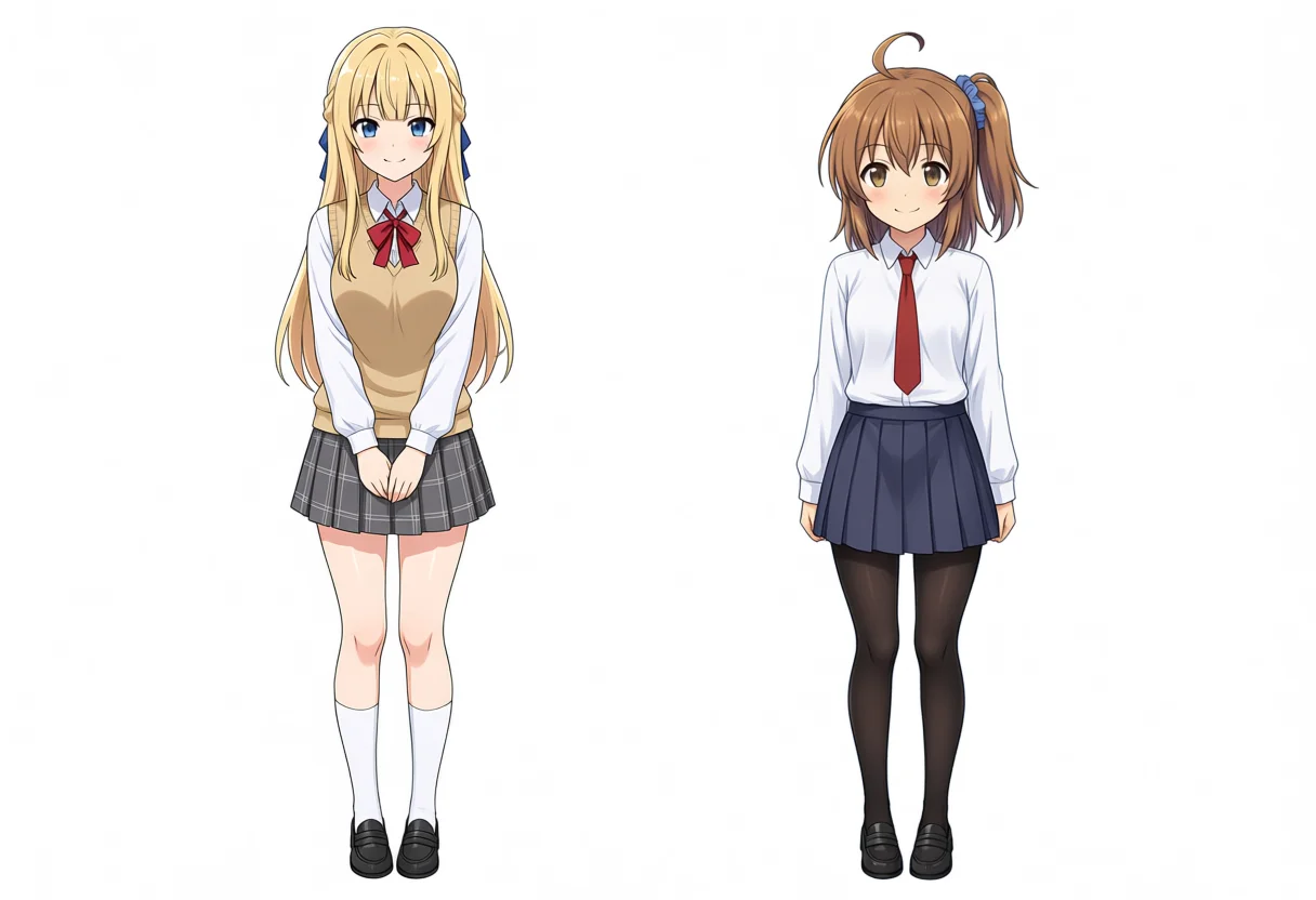 JANIMA v1.0 2.9Bのけいちゃんとかなちゃんの横並び全身、seed 42