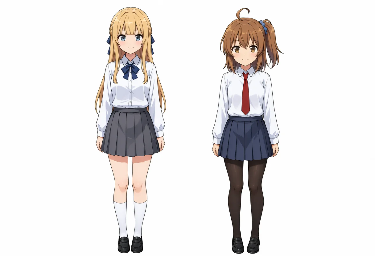 Nova Anime AM v6.0のけいちゃんとかなちゃんの横並び全身、seed 42