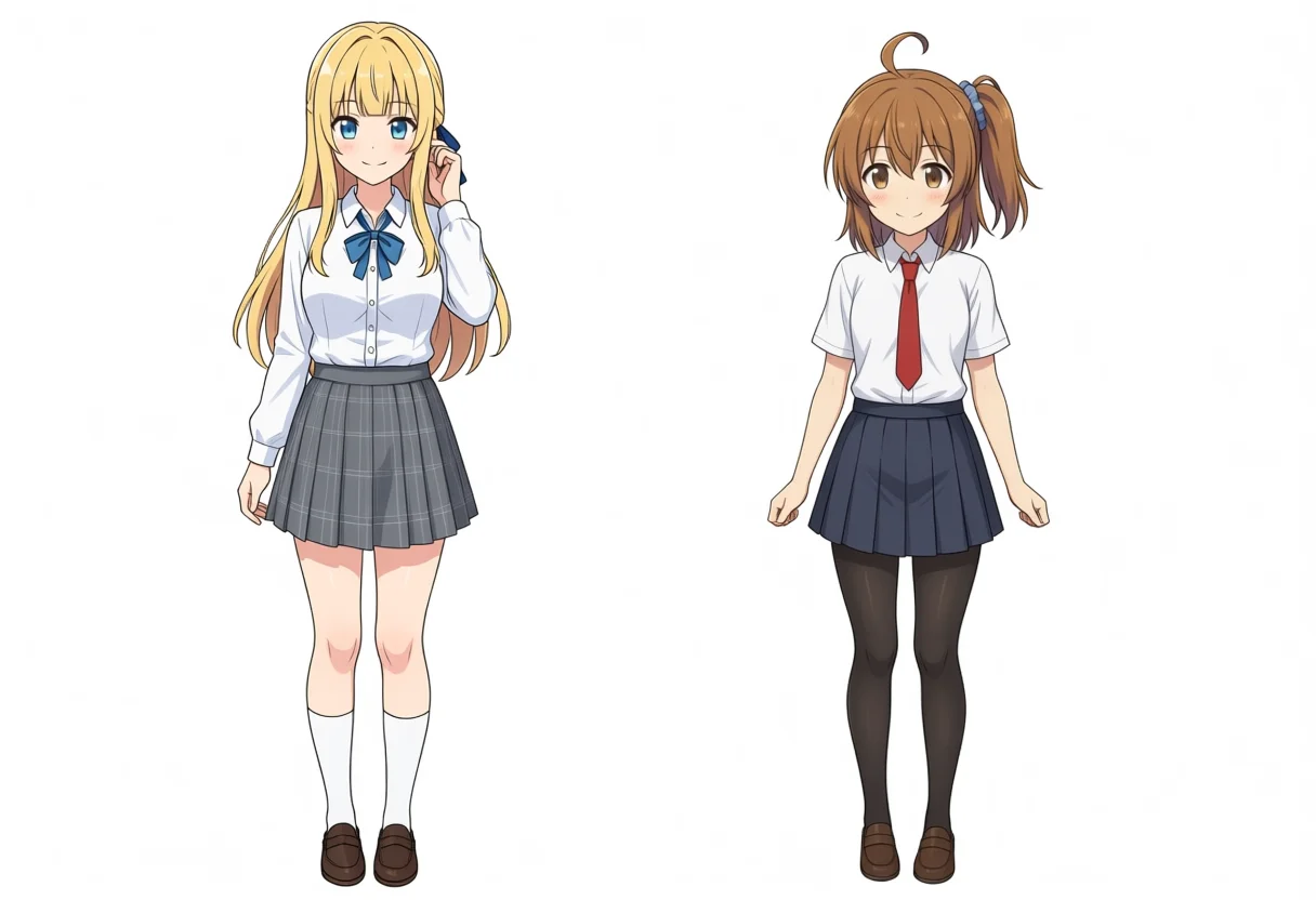 AnimaYume v1.5のけいちゃんとかなちゃんの横並び全身、seed 42
