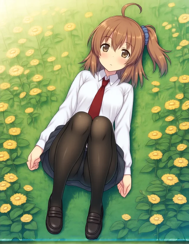 Baseにかなちゃんの参照を使い寝そべる構図を出した出力