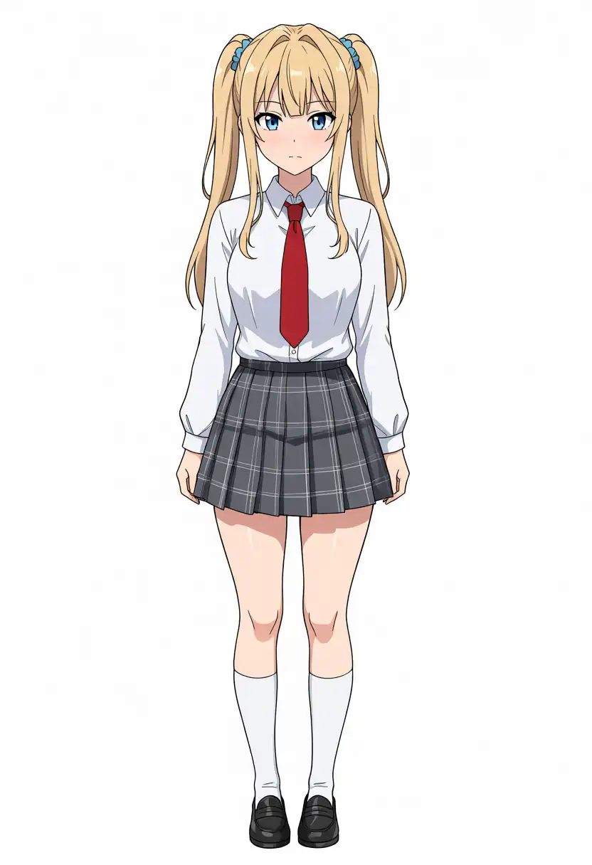 EVO-X2で出力したAesthetic v1.1のけいちゃんの髪型をツインテールに変えた全身、seed 100