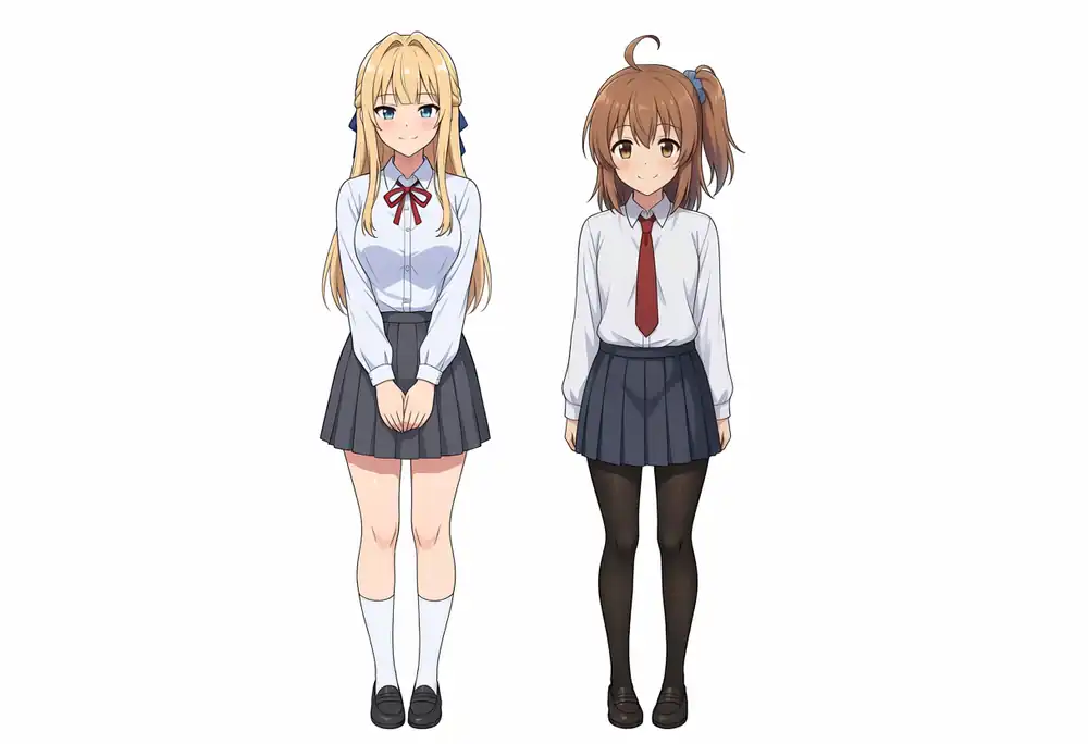 EVO-X2で出力したAesthetic v1.1のけいちゃんとかなちゃんの横並び全身、seed 200
