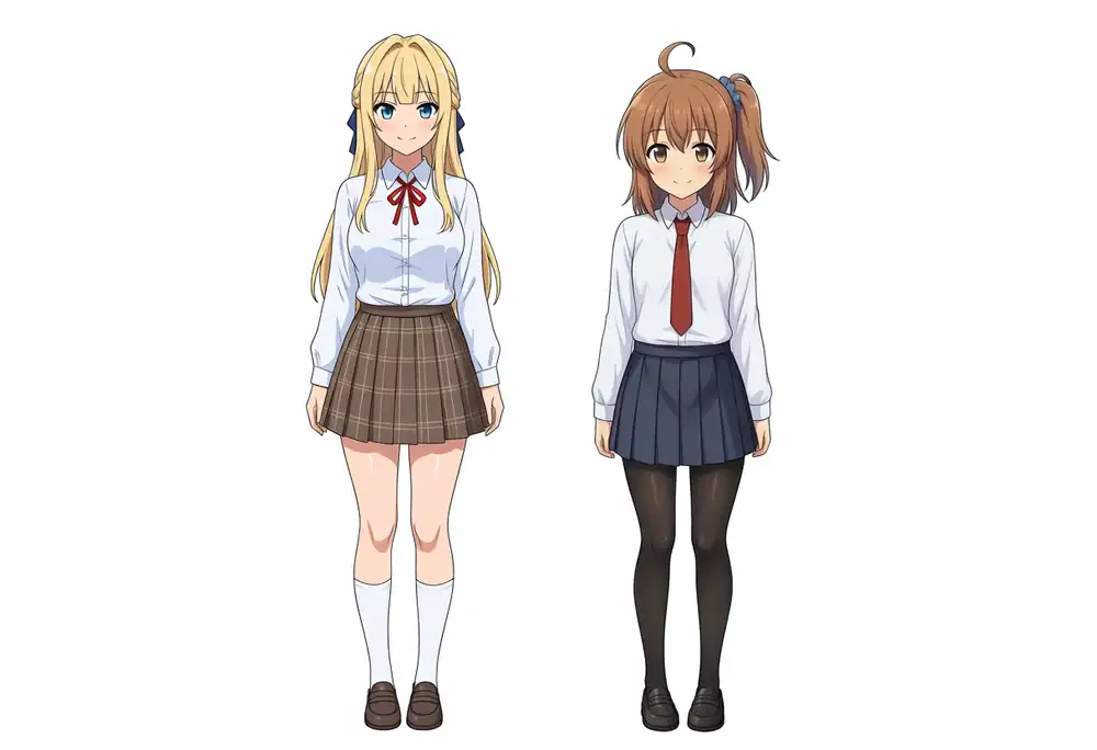 EVO-X2で出力したBaseのけいちゃんとかなちゃんの横並び全身、seed 42
