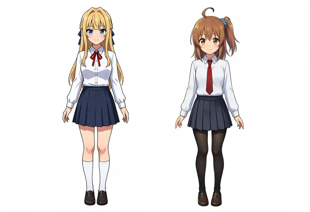EVO-X2で出力したBase+Turbo LoRAのけいちゃんとかなちゃんの横並び全身、seed 300