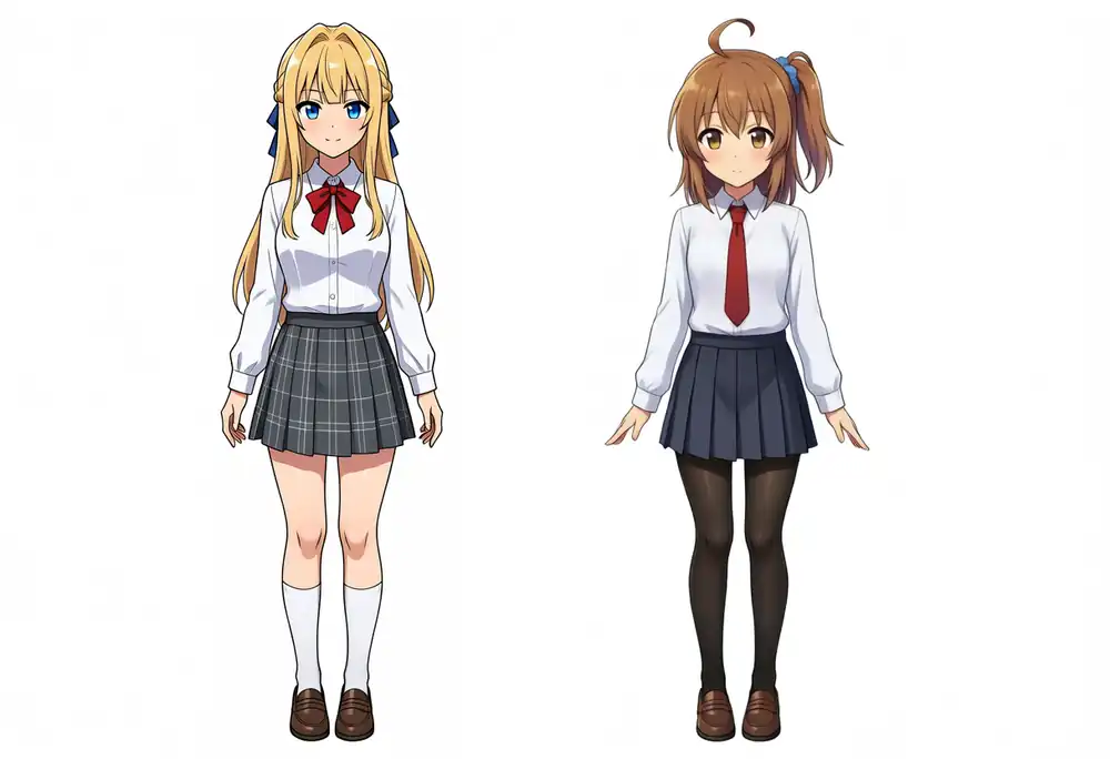 EVO-X2で出力したBase+Turbo LoRAのけいちゃんとかなちゃんの横並び全身、seed 42