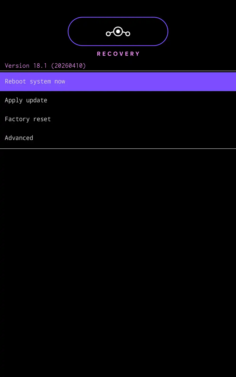 SGP611で起動したLineage Recovery 18.1